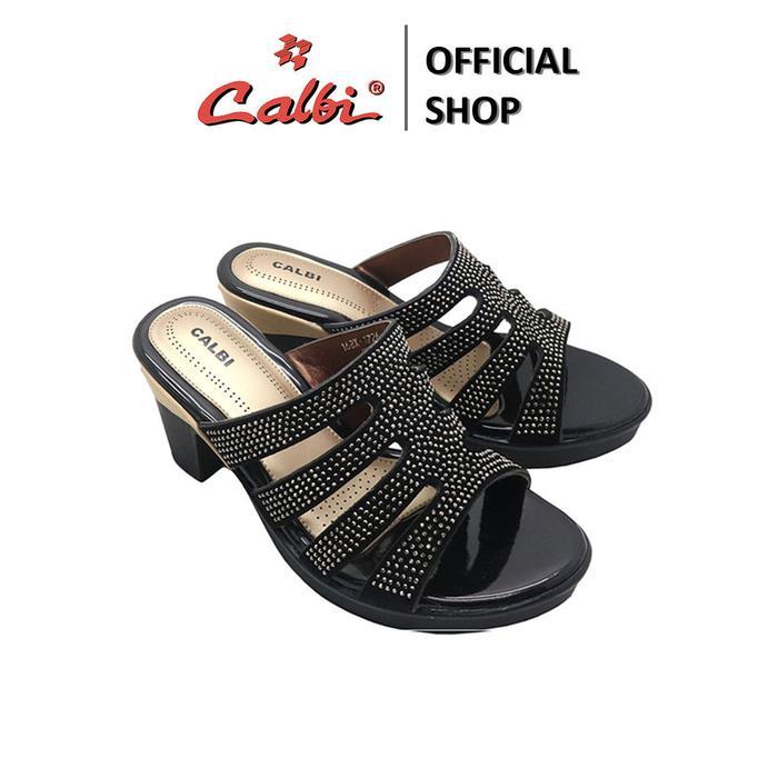 5iyp- Calbi 16Bx 1726 Sandal High Heels Ibu-Ibu Selop 7,5Cm Permata Pesta Mewah Azzure