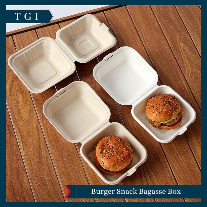 TGI - KOTAK BURGER KECIL SERAT TEBU ECOFRIENDLY BAGASSE BURGER BOX MINI CAKE BOX KOREAN BENTO BOX
