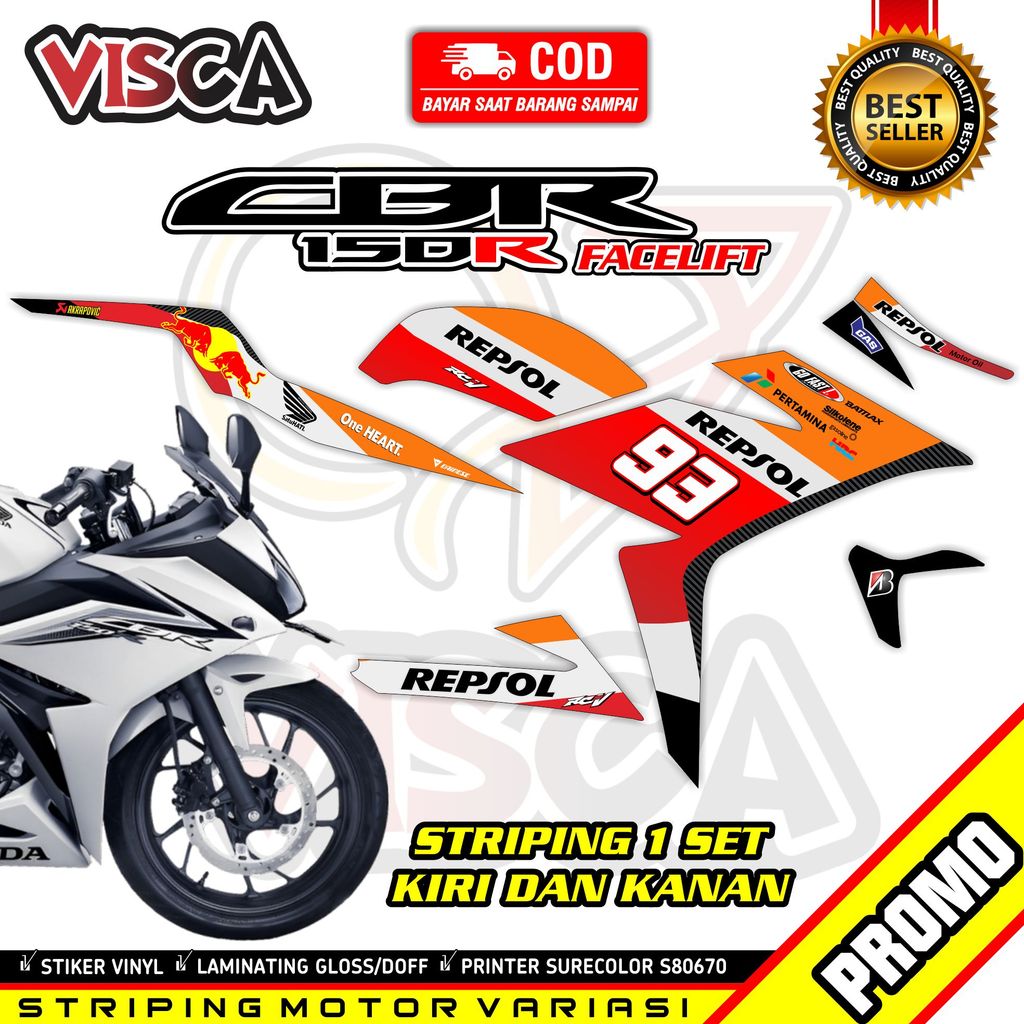 Striping CBR 150R Facelift 2016 - 2019 Variasi Desain Repsol Marquez