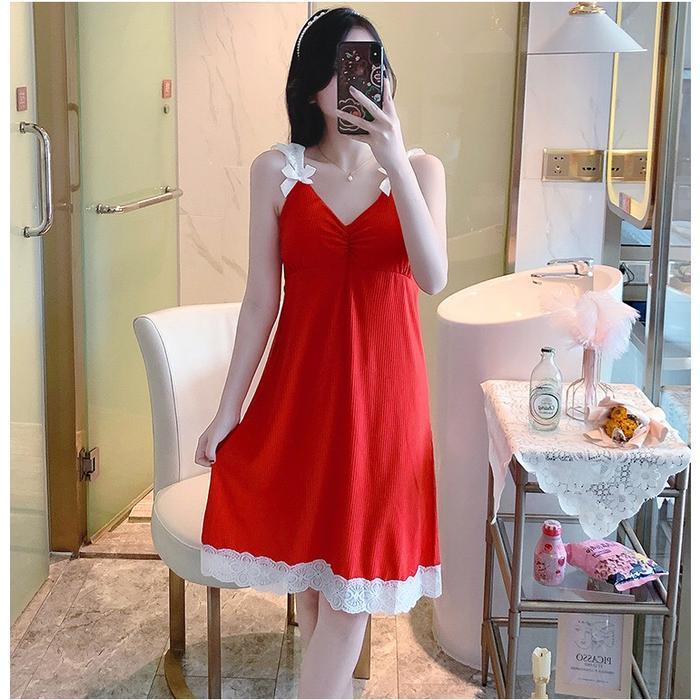 Santaibju- Bos1517 Dress Sling Baju Tidur Wanita Daster Baju Tidur Kaos Panjang