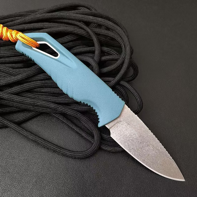 2025 new Tactical CPM-MagnaCut 2.7" Stonewash Fixed Blade Knife Blue TPV Handle Survival Hunting