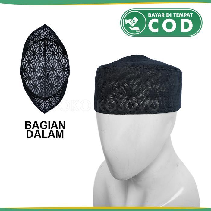 GROSIR (10 Pcs) Peci Haji JARING Polos Kopiah Bulat Sholat Santri Pria Dewasa Anak Laki Hitam Putih