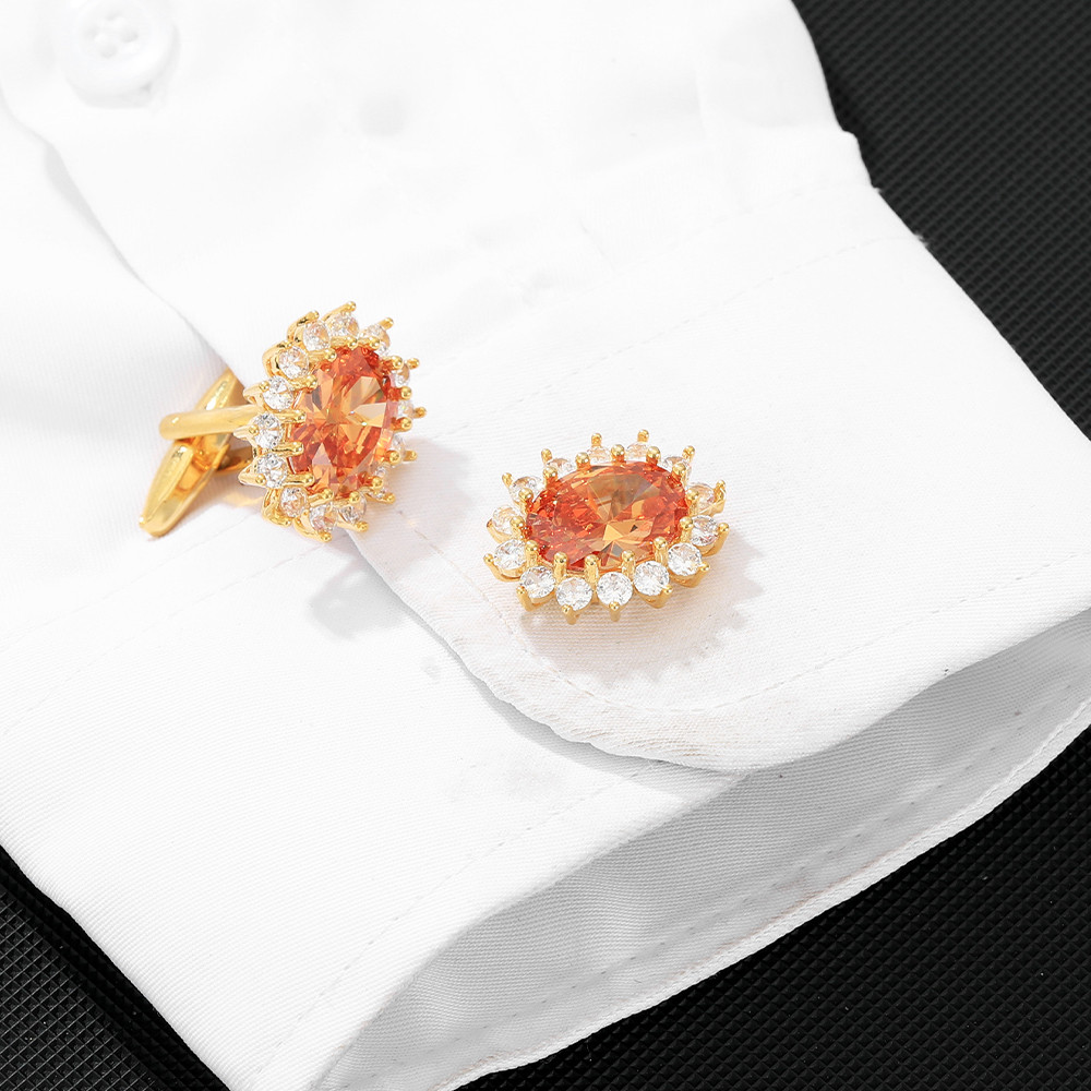 Luxury Grooms Full Zircon Paved Oval Copper Cufflinks Dazzling Black Blue Red White Brown Colors