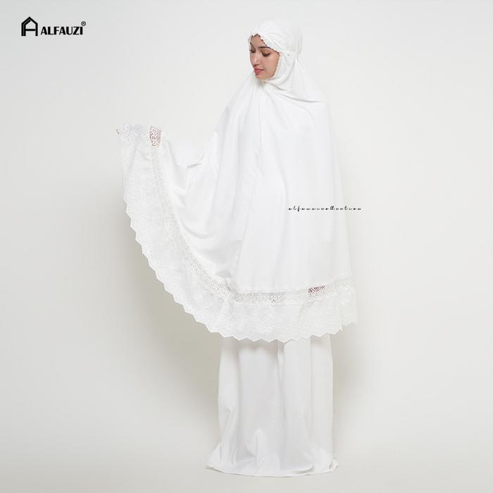 difv- Alfauzi - Mukena Dewasa Putih Polos Renda Bordir Mukena Aisyah Atasan Bawahan Katun