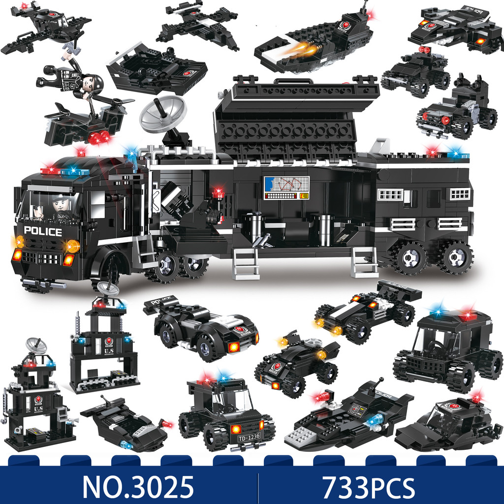 COGO City Police SWAT Truck Building Blocks - Policeman Bricks, Truck Ship Car - Toys for Kids -