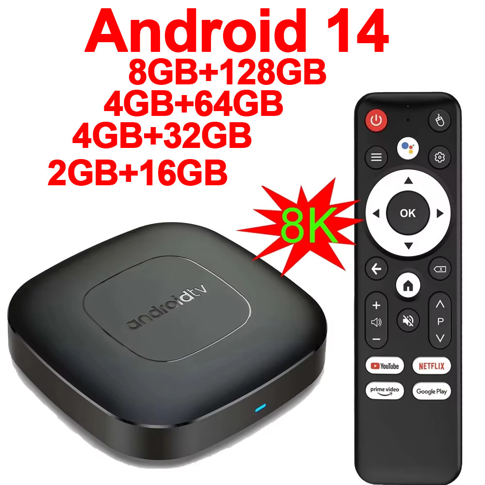 8G+128G T1 Android14 Smart Home Theater Tv Box Quad-Core Hd Hdr10+ 8K Media Player 2.4G&5G Wifi Home