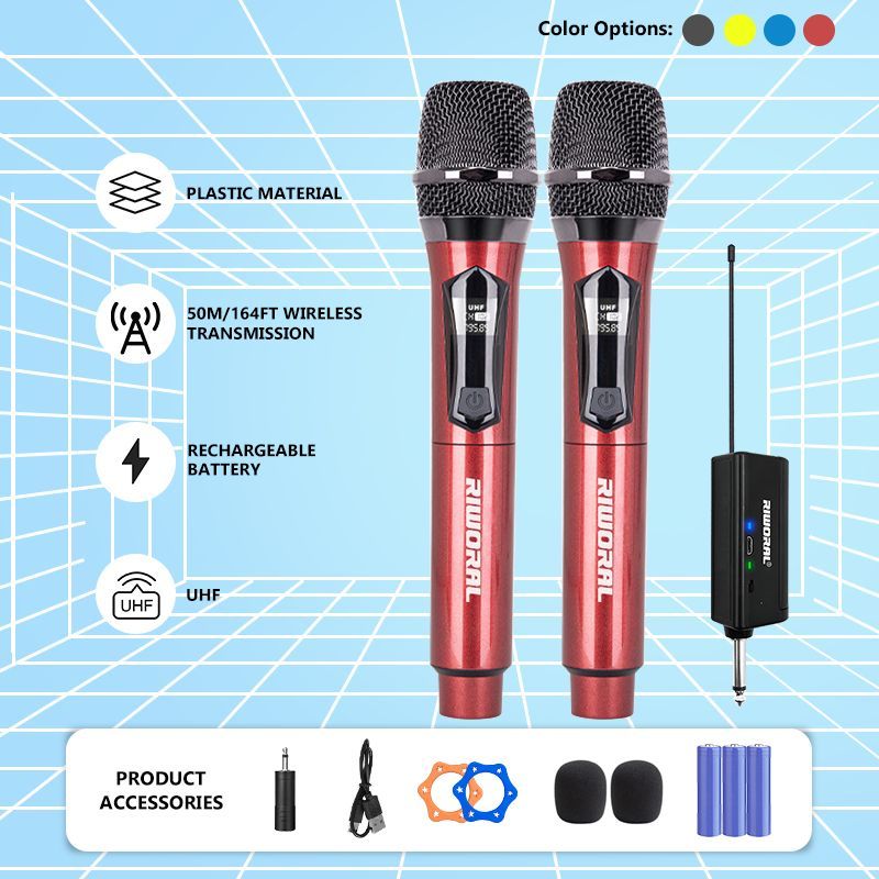 Wireless Microphone 2 Channel Uhf Fixed Frequency Handheld Mic Microphone Condenser Microphone For