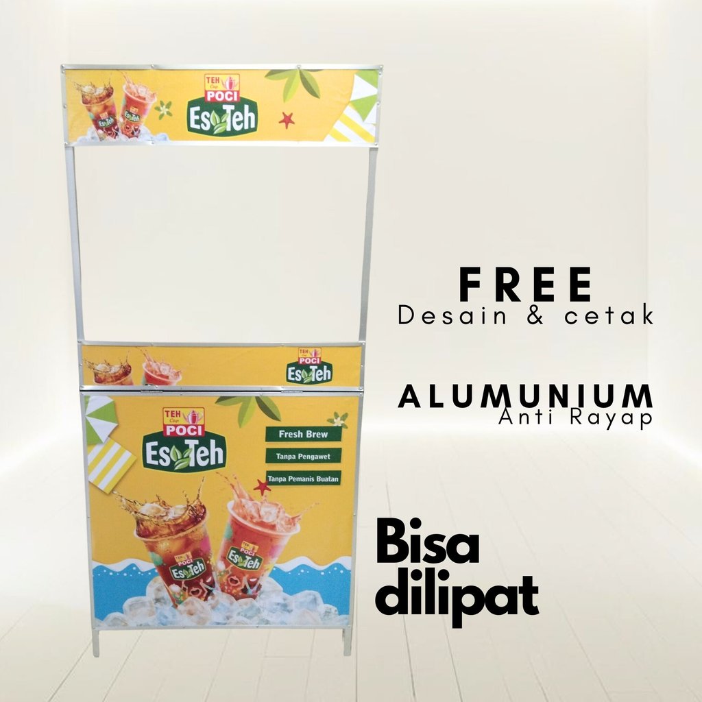 BOOTH PORTABLE MEJA LIPAT UNTUK JUALAN ROMBONG LIPAT FREE DESAIN
