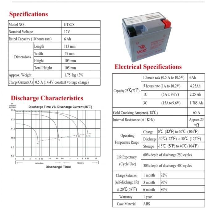 Voz Gtz8V Gtz 8V Battery Aki Accu Motor Otomotif
