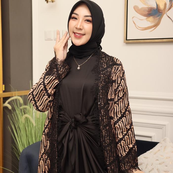 Lolota Set Kaftan Kaftan Ikat Viscose Premium Gies Hitam Batik Kondangan Muslim Wanita Formal Dress