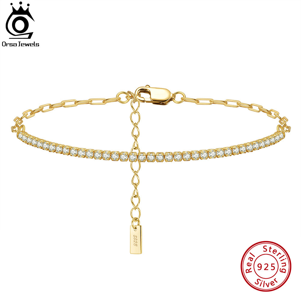 ORSA JEWELS 925 Sterling Silver Tennis Chain Bracelet Clear AAAA Zirconia Half Chain Half Tennis for