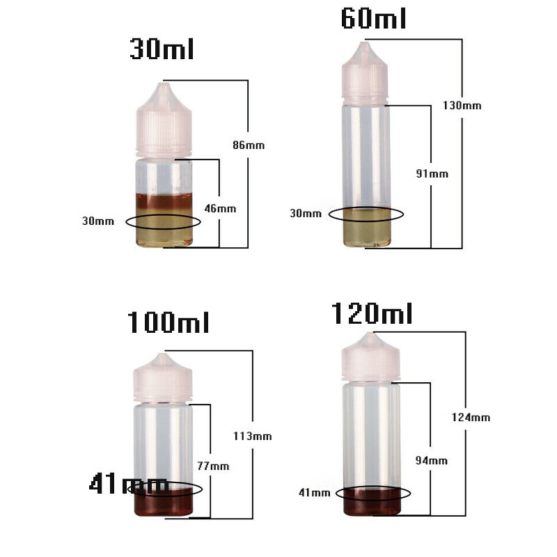 5pcs 30ml/60ml/100ml/120ml Plastic PET Empty Dropper E Liquid Eye Clear Water Bottles Long Tip Cap V