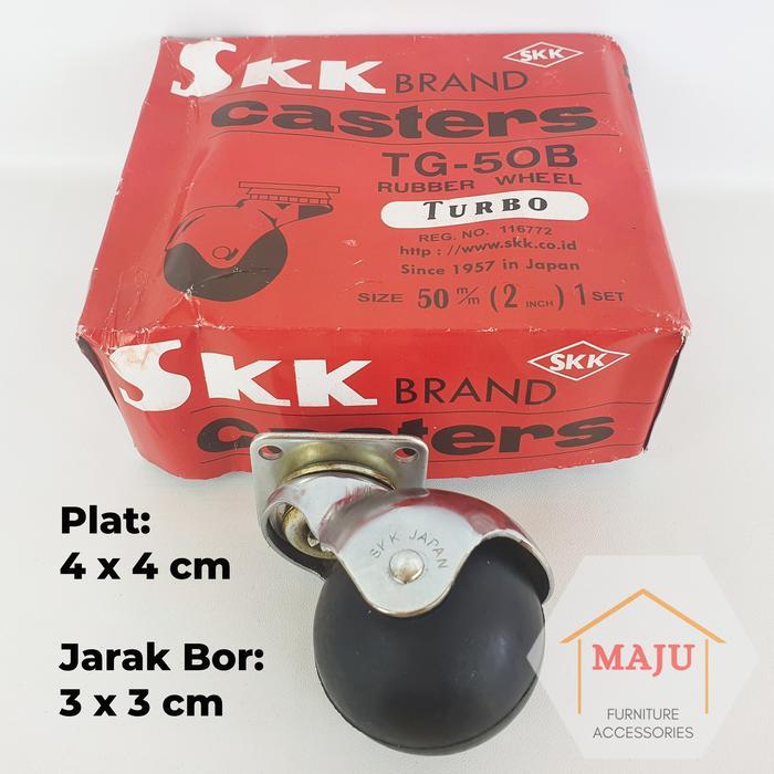 Roda SKK TG-50B Turbo Bulat 2" Hidup Hitam Casters Asli Japan (Bundar Roda Meja, Kursi, Etalase)