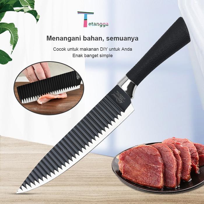 SET PISAU DAPUR ISI 6PCS HITAM PISAU SET 6 PCS BLACK PEMOTONG GELOMBANG BAJA TAHAN KARAT/VS 1813