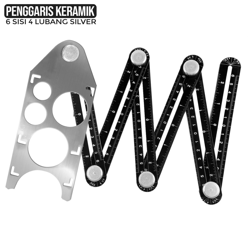 Penggaris Keramik Siku 6 Sudut 4 Lubang Pengukur Keramik Penggaris Lipat Multifungsi
