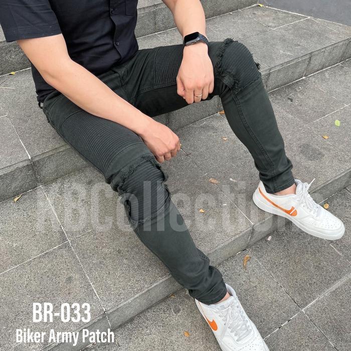 8zg8- Celana Jeans Biker Army Patch