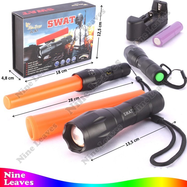 Senter SWAT + Charger Police Led Flashlight Senter Camping Lampu