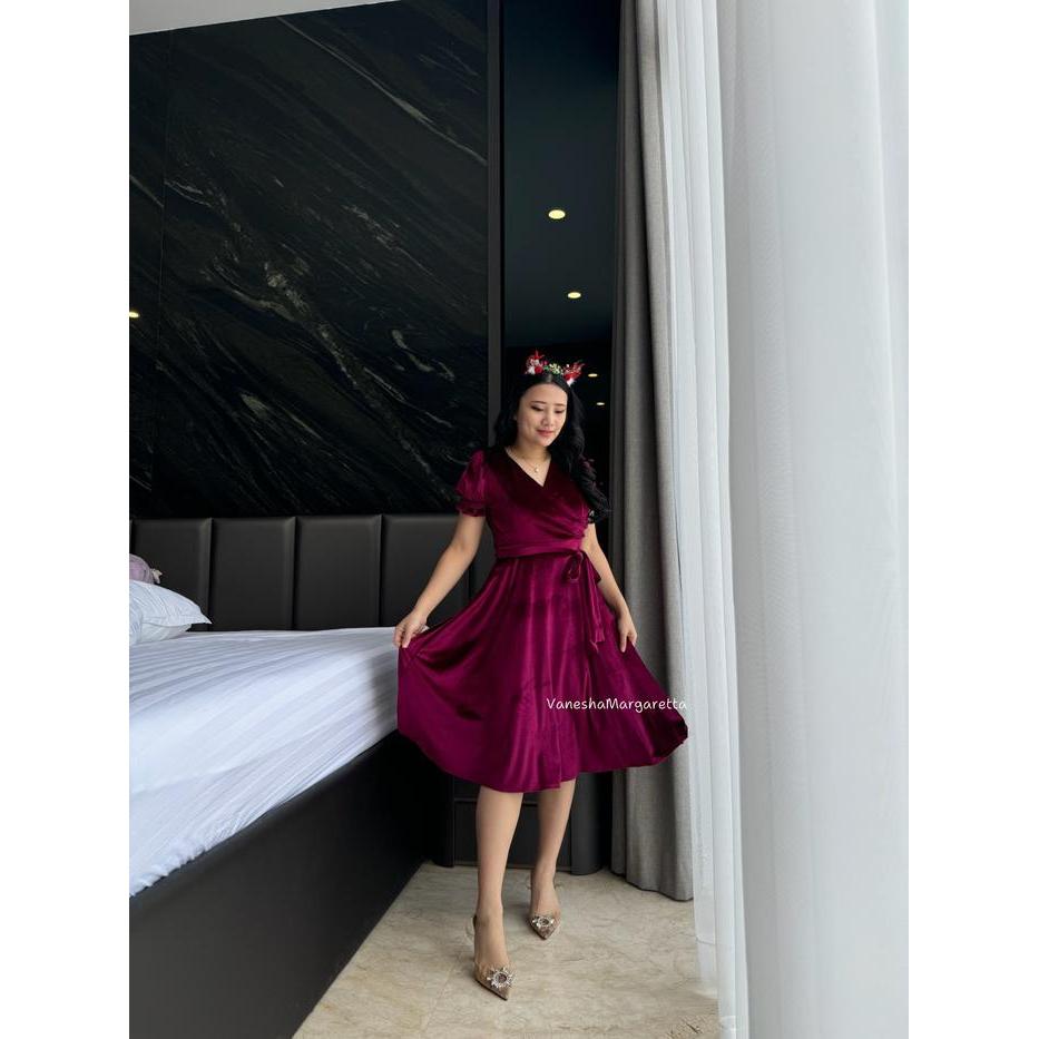 Paling Berkualitas 9024B - Dress Kimono Bludru Velvet Polos - Mydresscollection Terlaris