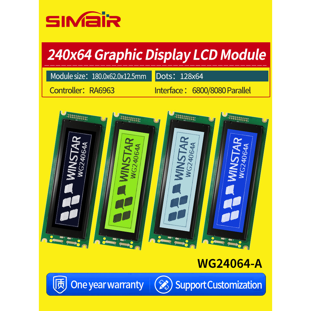 Wg24064A-Yyh-Vz# 5V 8080 Ra6963 20P Blue Yellow 24064 240X64 Graphic Display 240*64 Lcd Module
