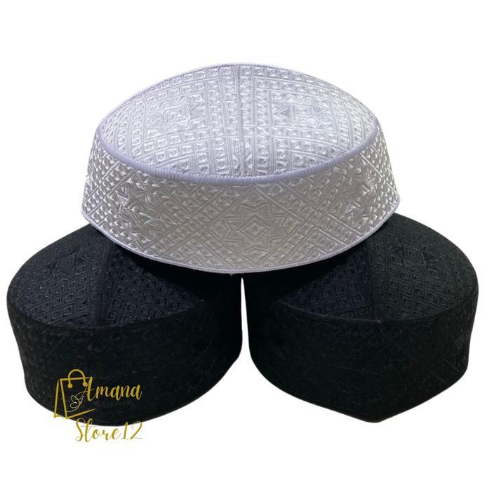 Peci Kopyah Hitam Putih Pakistan Super / Peci Pakistan Senada Motif Bordir Songkok Katun Muslim