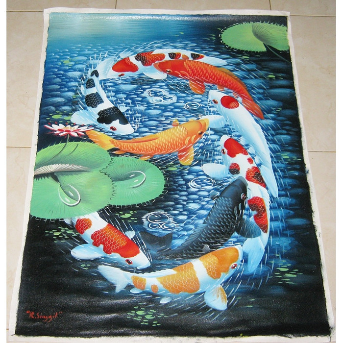 Lukisan Ikan Koi Bentuk Angka 9 Nuansa Modern