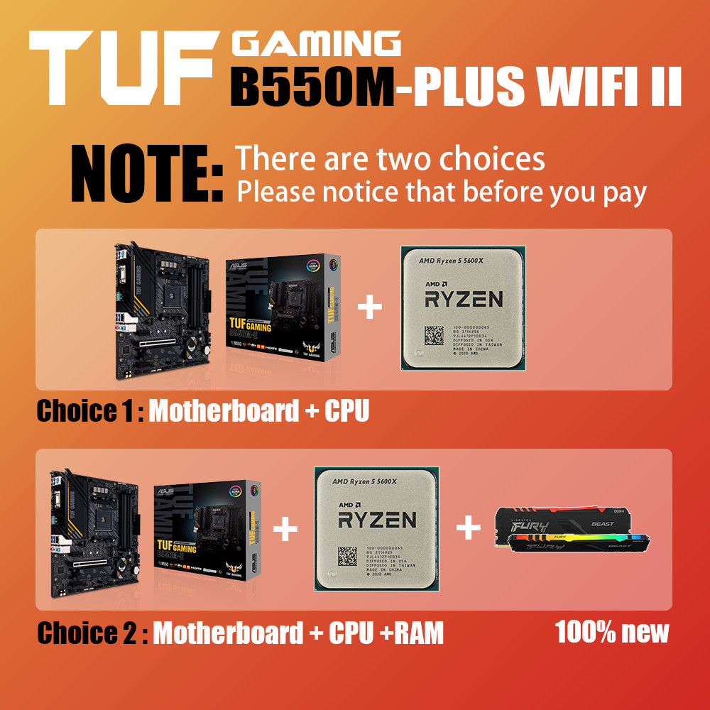 NEW Kit ASUS TUF GAMING B550M-E AM4 Motherboard With AMD Ryzen 5 5600X Processor Fury RAM DDR4 RGB 3