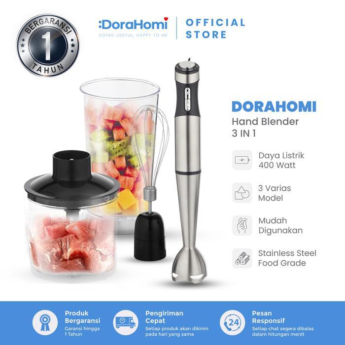 DORAHOMI Hand Blender, Mixer Tangan Elektrik Stainless Steel, Motor Kuat Low Watt (Mixer Roti & Jus)