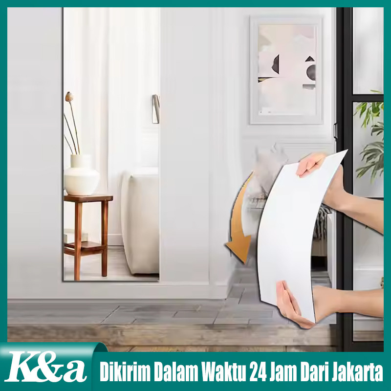 Stiker Cermin Persegi Panjang/Oval Stiker Dinding Kaca Akrilik dengan Perekat Wallpaper Cermin Kamar