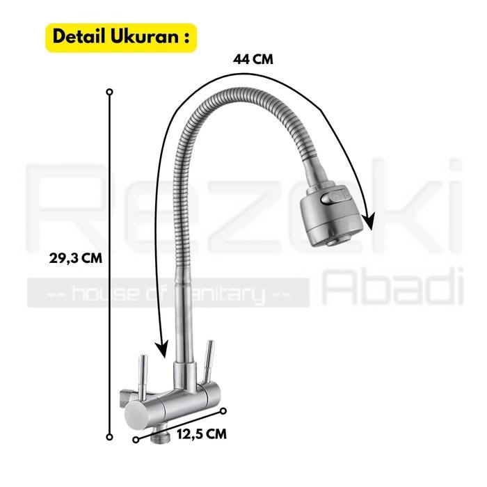 Terbaru - Kran Angsa Cabang 2 Sus304 / Kran Cuci Piring / Kran Filter Air / Pipa Fleksibel