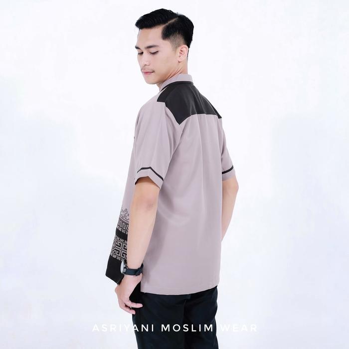 Baju Koko Rafiq Lengan Pendek Asriyani Pria Kombinasi Bordir Full Bawah Elegant Katun Toyobo Atasan