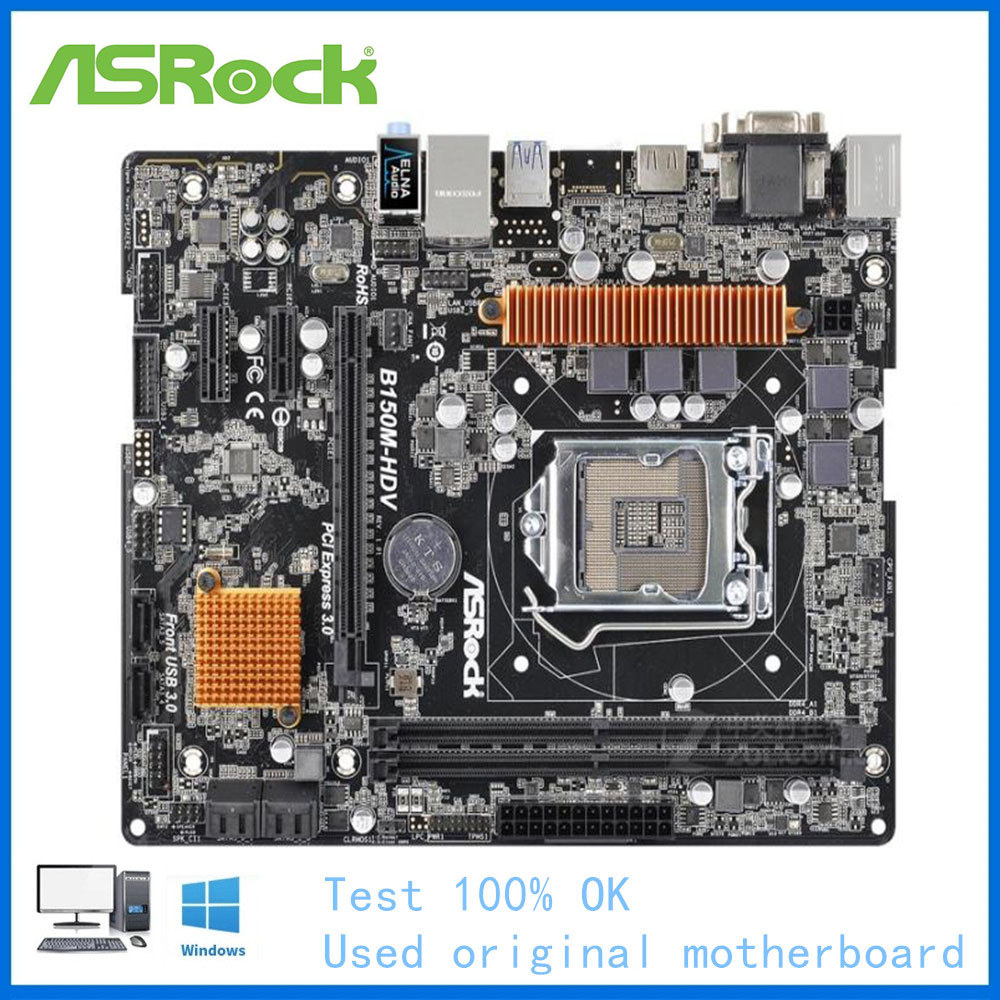 For ASRock B150M-HDV Computer SATA3 Motherboard LGA 1151 DDR4 B150 Desktop Mainboard Used