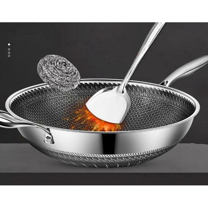 Premium Wajan Wok Pan Stainless 304 Anti Gores Anti Lengket Terlaris