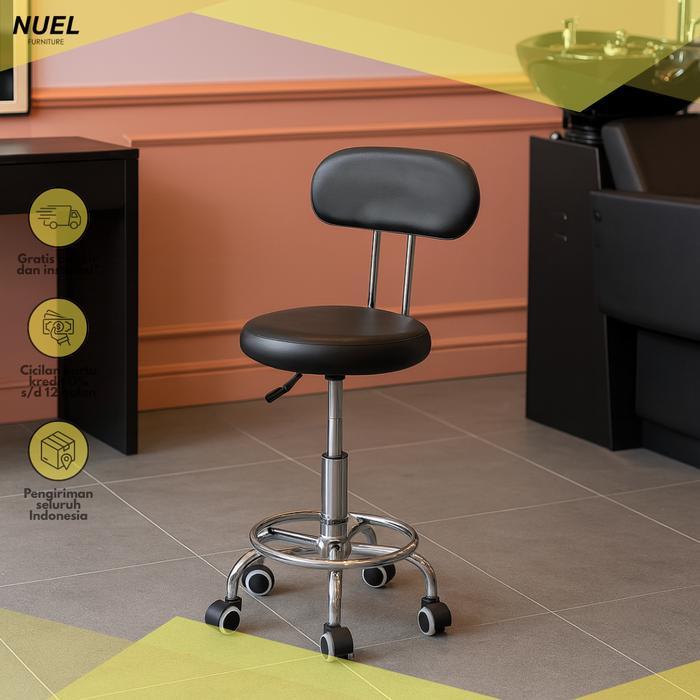 Promo NUEL Kursi Bulat Roda Bar stool Salon Lab Drum Hidrolik Kaki Besi