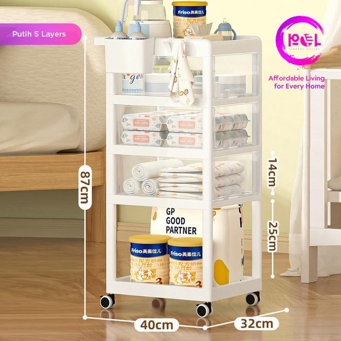 [Pol] Rak Troli Dorong Bayi Roda Rak Penyimpanan Serbaguna Troli Penyimpanan Lemari Dorong Bayi Tbk