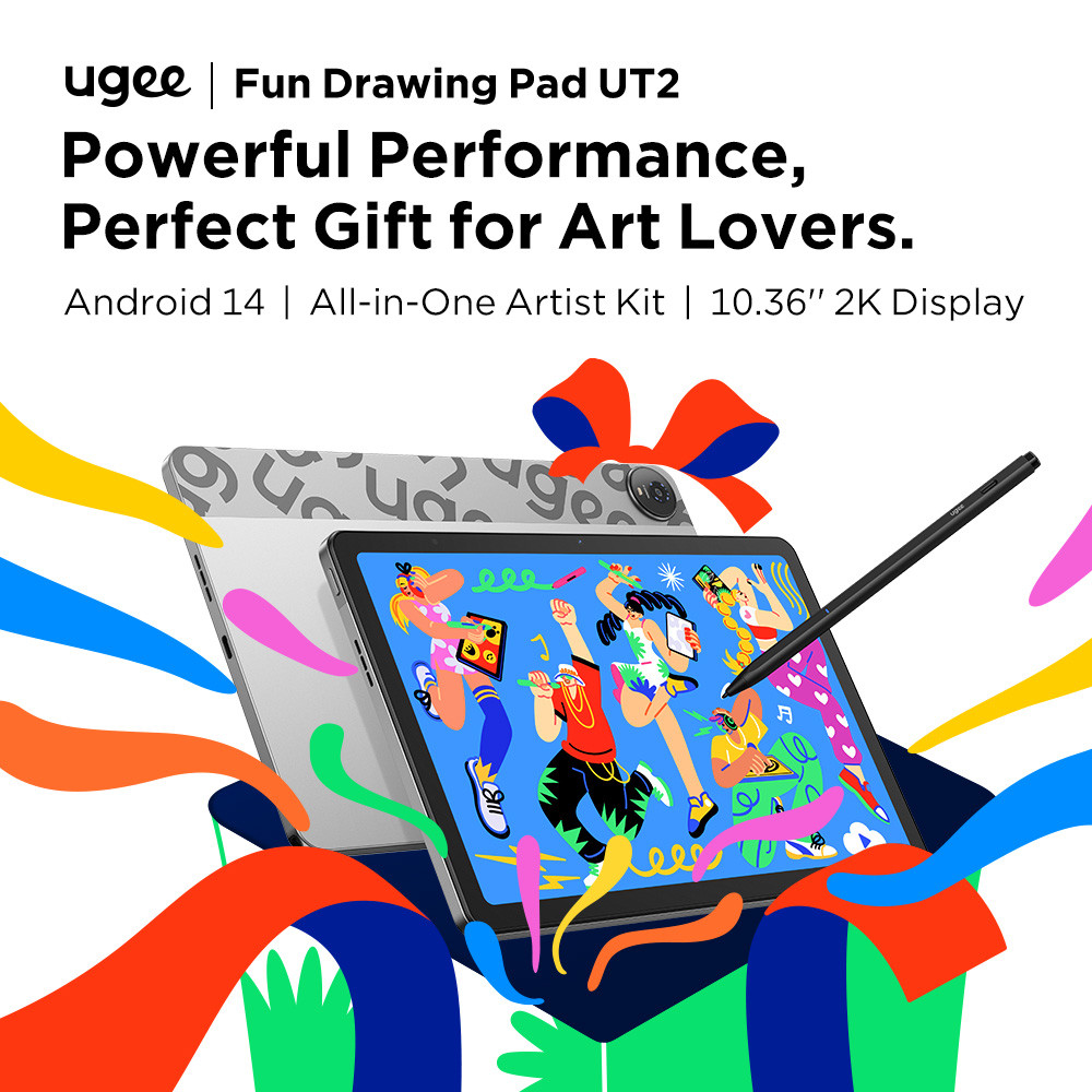 Ugee Ut2 Fun Drawing Pad 6Gb+128Gb Full-Laminated Screen 2K Ultra Hd Android 14 Tablet Drawing
