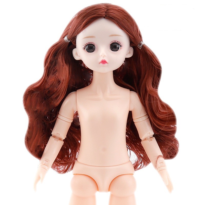 BJD Dolls 30cm 23 Movable Jointed Dolls 3D Eyes Bjd Naked Dolls body Girls Toys Long Wig Female Nude
