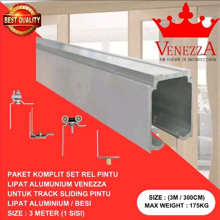 Paket Folding Rail/Rel Pintu Lipat Sliding Aluminium Venezza Komplit Set 3 Meter