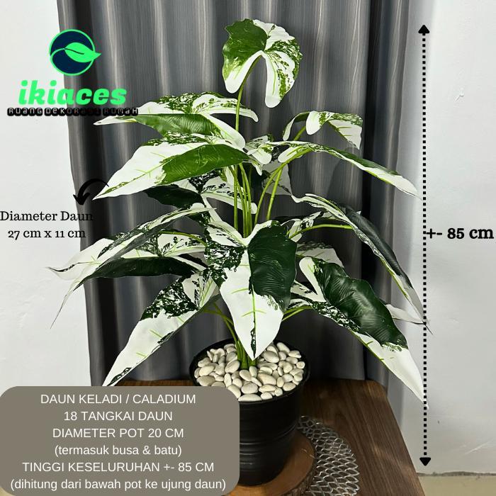 Daun Caladium Artifisial Daun Keladi Jumbo Plastik Bunga Hias Sudut Rumah Dekorasi Bunga Plastik