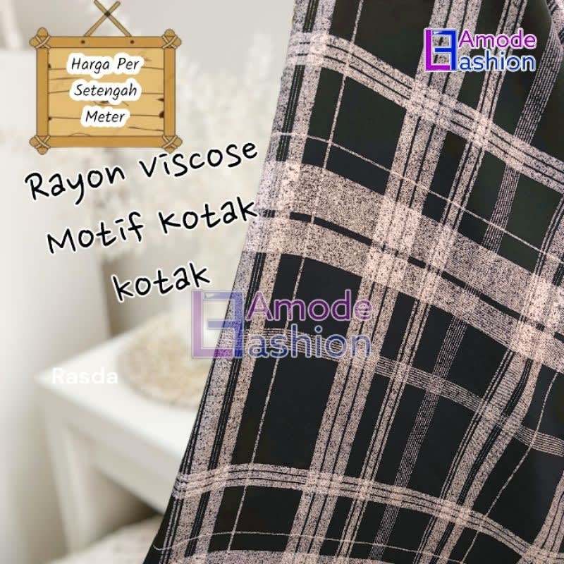 Kain Rayon Viscose Motif Kotak Kotak