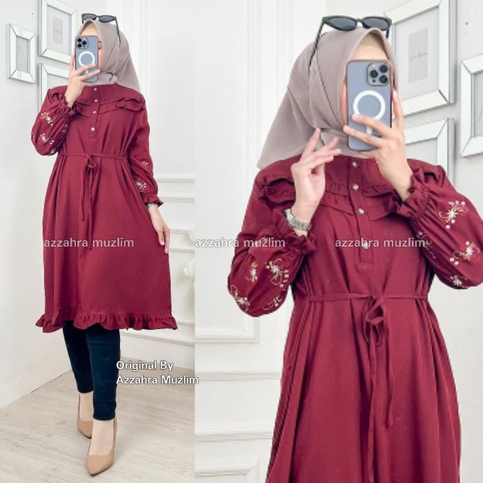 JaMinkwalitasnya- Azzahra Grosir - Queen Dress Ld110 Tunik Wanita Busui Shakila Bordir R.13 -