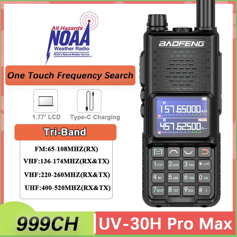 Baofeng UV-30H Walkie Talkie Type-C Charging 3-Band High Capacity FM Radio Long Range NOAA 999CH Wir