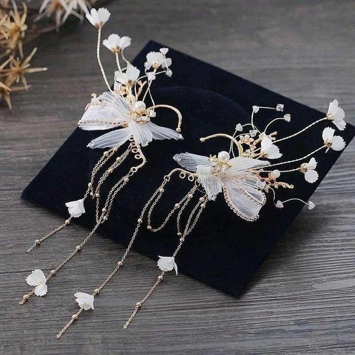 smq4- [Sepasang] Earcuff Gold Pita Butterfly - Headpiece Hiasan Telinga - Jepit Bentuk Kupu
