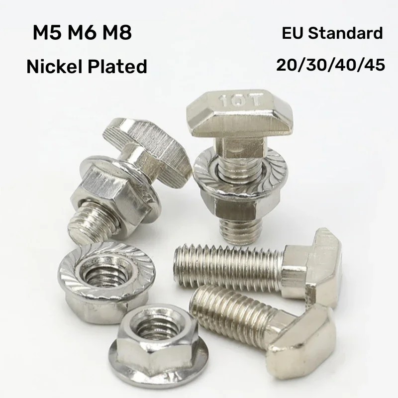 2~10pcs M5 M6 M8 EU Standard T-bolt T-screw & Flange Nut T Shaped Hammer Bolt for 20/30/40/45 Linear