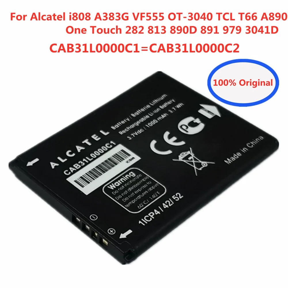 Original Cab31L0000C1 Cab31L0000C2 Replacement Battery For Alcatel I808 A383G Vf555 Ot-3040 Tcl T66