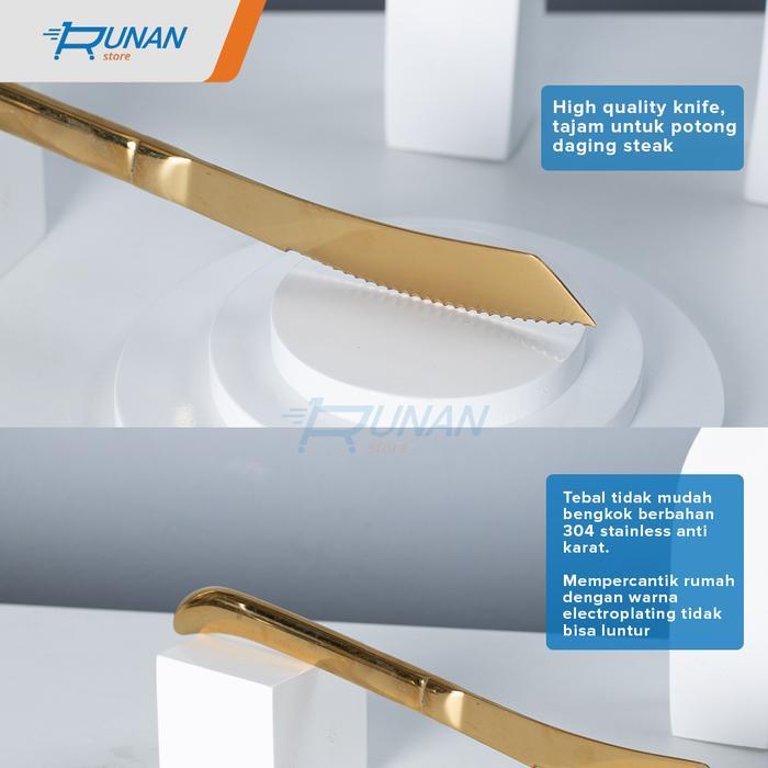 Axelons- Pisau Steak Daging Emas Stainless Knife Steak Gold Hotel Cafe