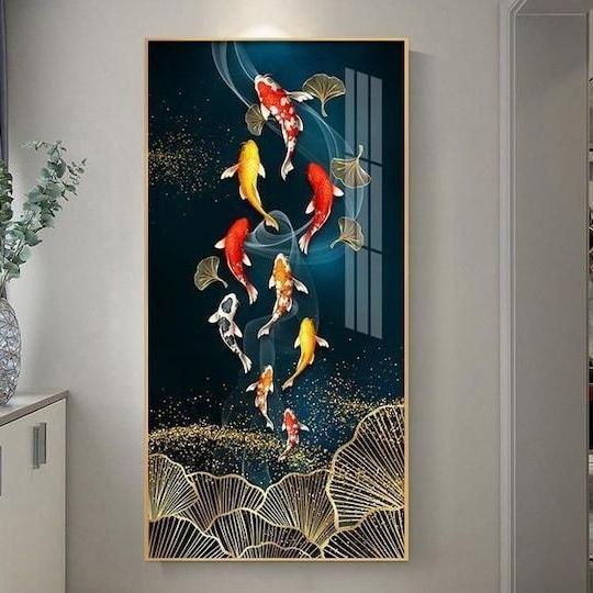 hiasan dinding ikan koi 9 ekor keberuntungan Lukisan kanvas