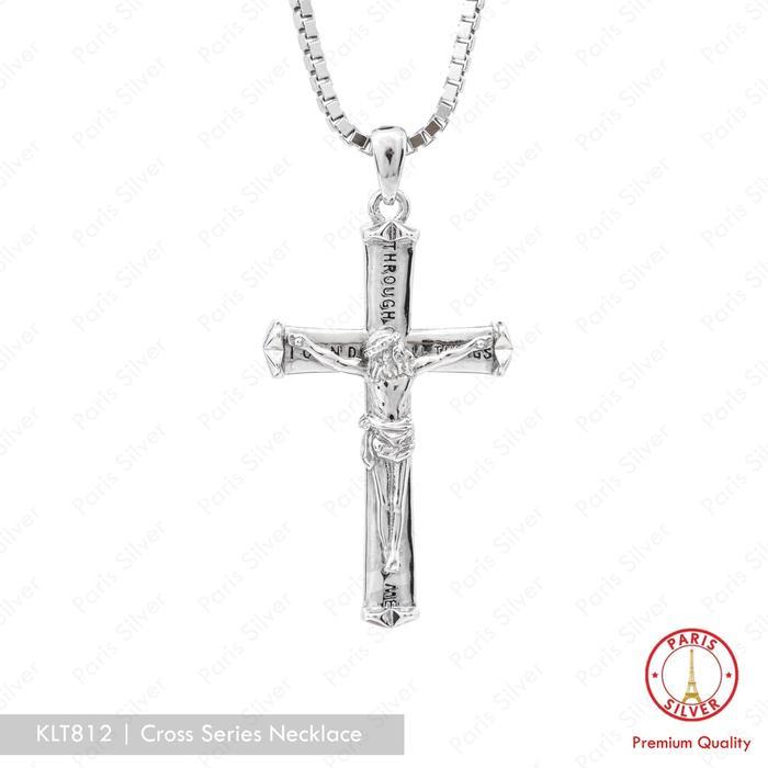 Kalung Salib Perak Asli 925 Silver Lapis Emas Putih Liontin Bandul Salib Filipi Pria Wanita Pasti