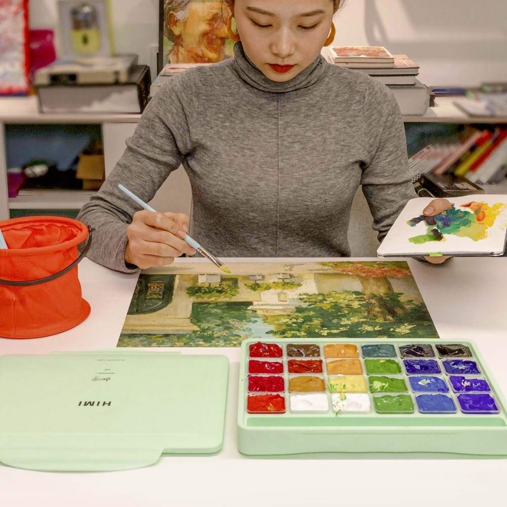 HIMI Gouache Paints Set 18/24colors 30ml Jelly Cup Non-Toxic Gouache Artist Watercolor Paint with Pa