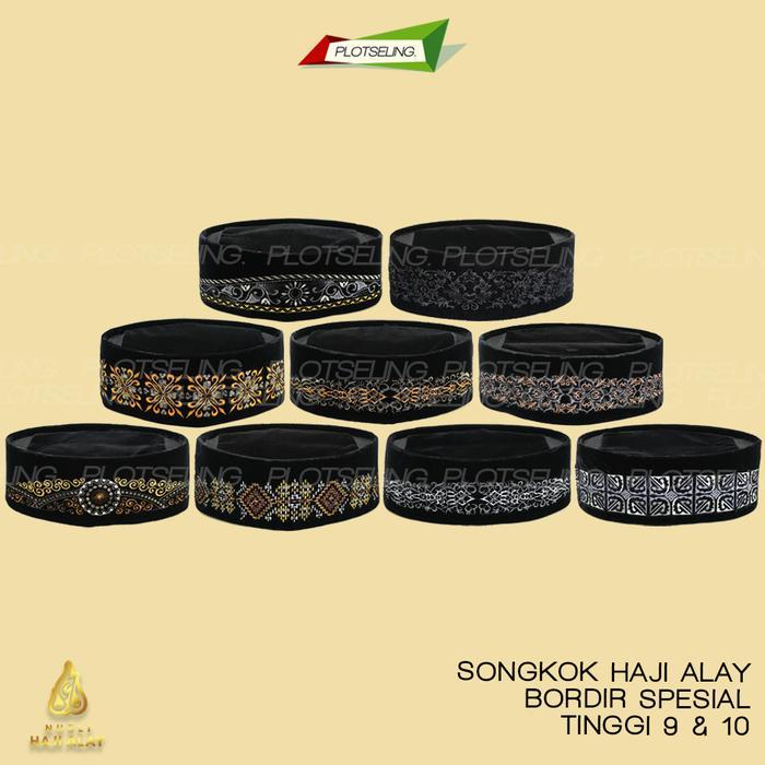 Peci Kopiah Songkok Bordir Premium HAJI ALAY BORDIR SPESIAL Hitam AC Motif Batik Nusantara Beludru