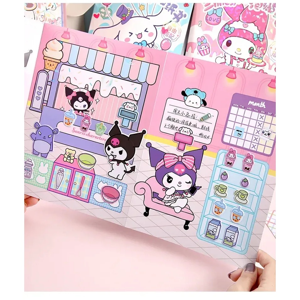 Sanrio New Creative Kawaii Bubble Sticker Book Kuromi My Melody Quiet Book 3d Bubble Scene Sticker B